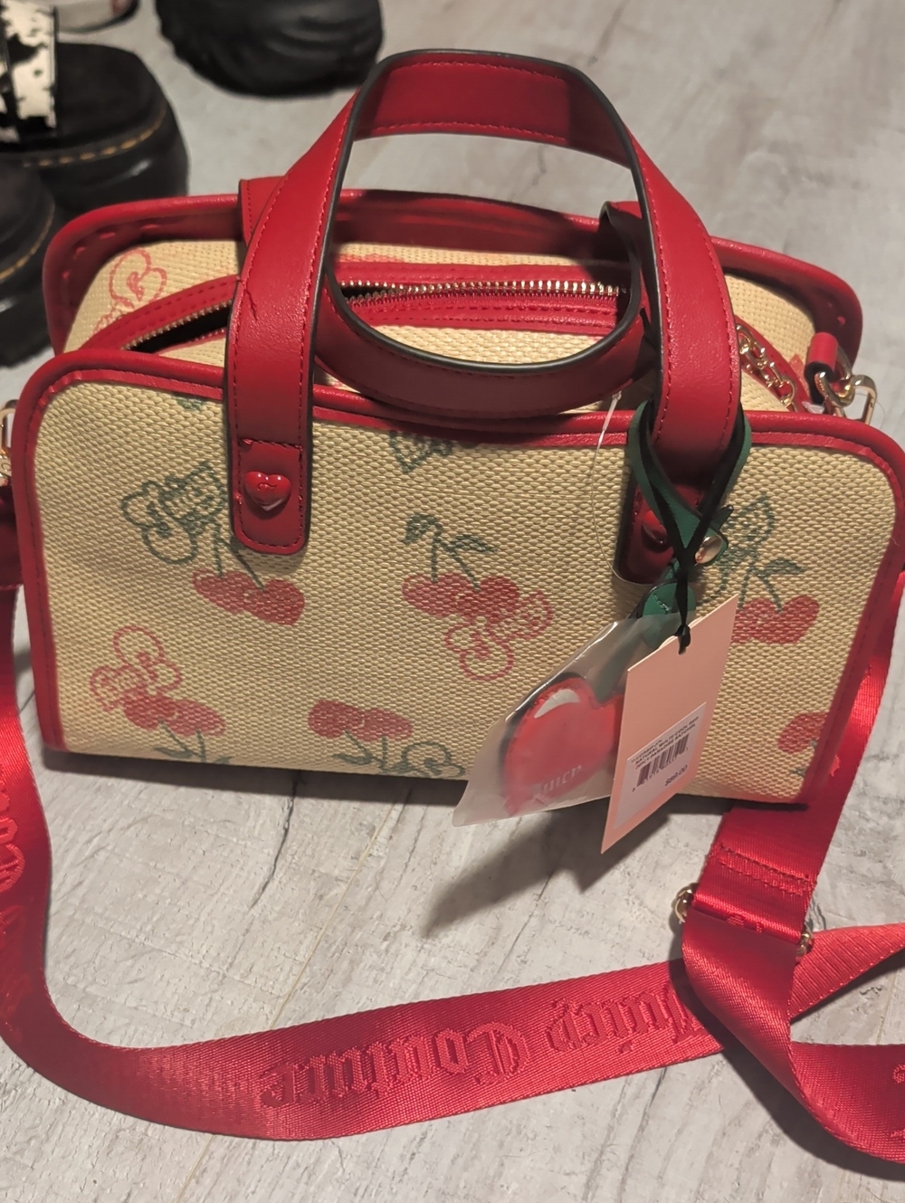 Juicy Couture Red Trim Cherry Print Women’s Top-Handle Crossbody Bag